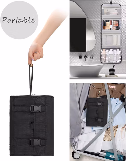 Bolsa de higiene pessoal de tamanho grande para mulheres, organizador de itens essenciais de viagem, estojo de maquiagem pendurado para acessórios, cosméticos, produtos de higiene pessoal